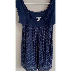 Forever‎ 21 Navy Blue Boho Lace Crochet Diamond Print Sum Dress Womens Large
